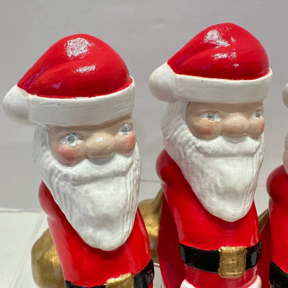 Vintage 60s Santa Claus Napkin Rings Handpainted Ceramic Red Gold Set of 4 MCM